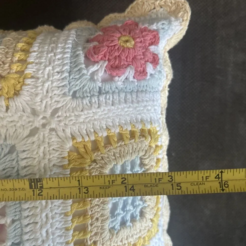 Shabby Chic Granny Square Throw Pillow Pastel 15x10 Cottage Feminine
